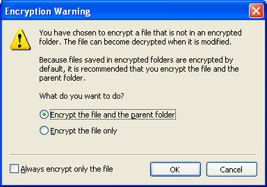 Encryption Warning dialog box